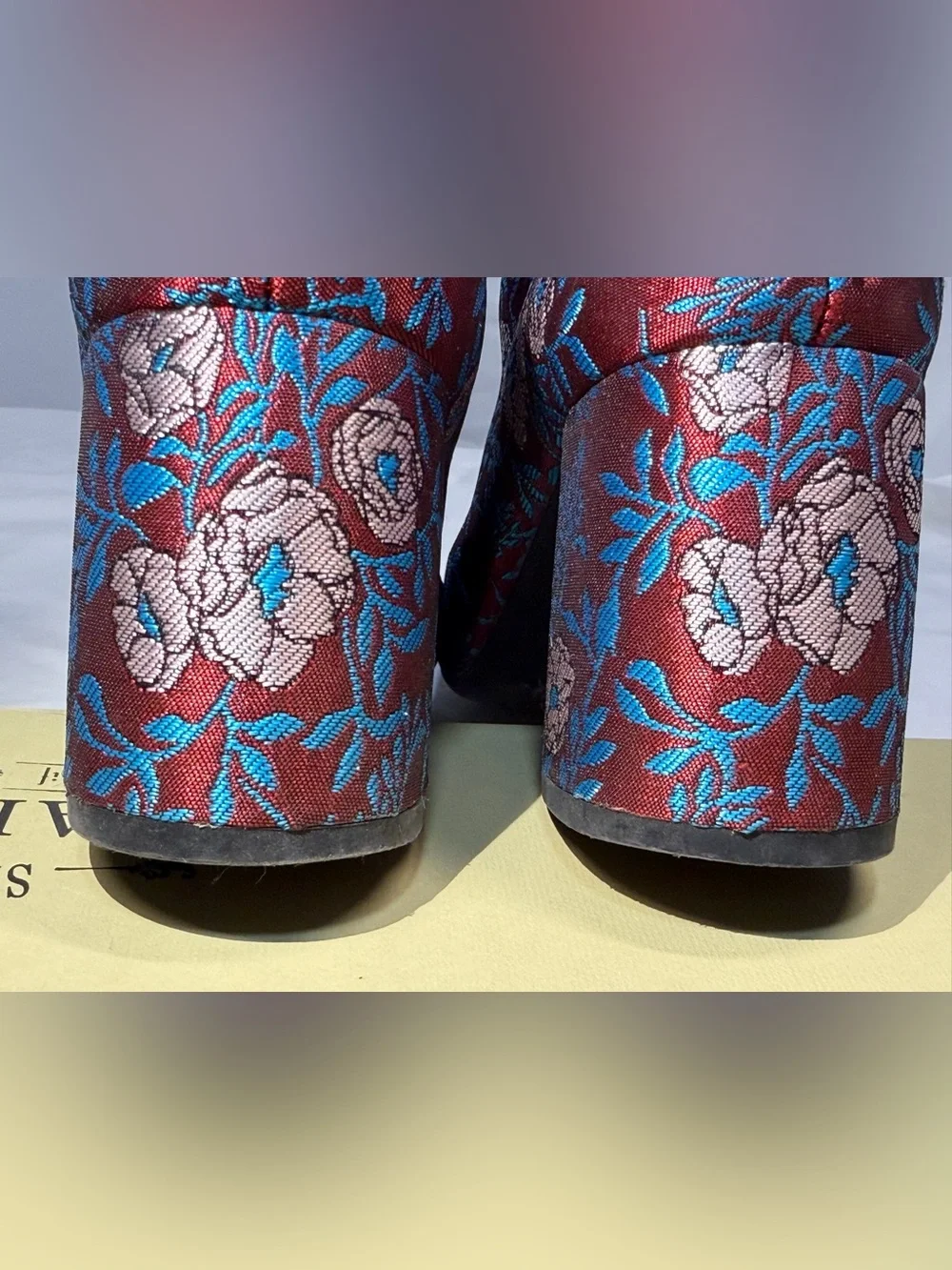 Gianni Bini Catalano Burgundy Brocade Floral Jacquard Ankle Boots 8.5Wmn